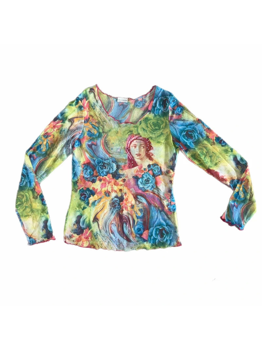 Collection Y2K Renaissance Mesh Top Rhinestone Floral Print
